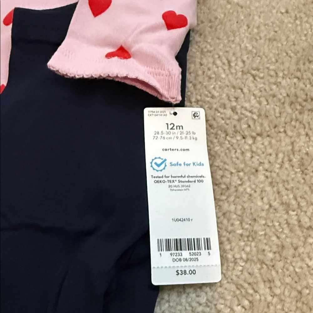 Carter’s 12 M Girls outfit heart top vest leggings NWT